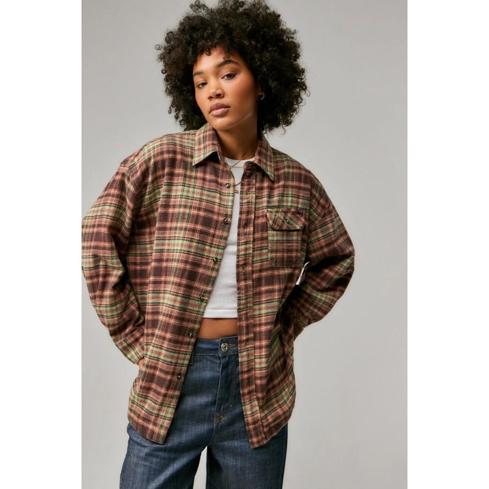 BDG Urban Outfitters Dani Oversized Flannel Shirt Tunic Top Printed XS 286044